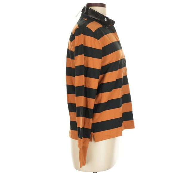🎁 50% OFF Bundles 🎁 NWT J.Crew Sequin Collar Striped Rugby Top Black Stripe - Picture 7 of 8